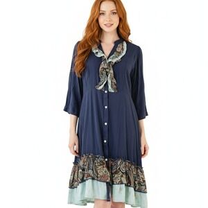 Wrangler Western Dress Women's XS Grunge Retro Rodeo 3/4 Sleeve Button Front Y2K